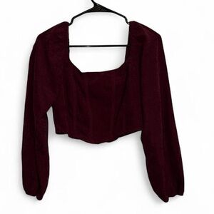 Chic Burgundy Long Sleeve Crop Top